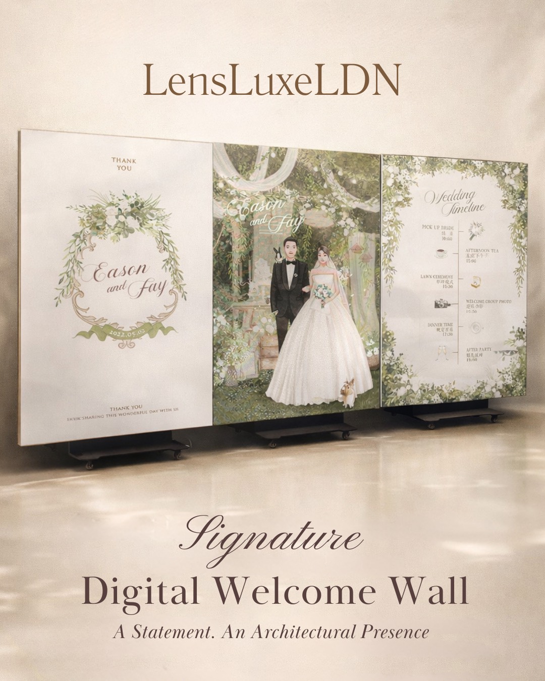 Lens Luxe LDN Signature Digital Welcome Wall triple screen installation